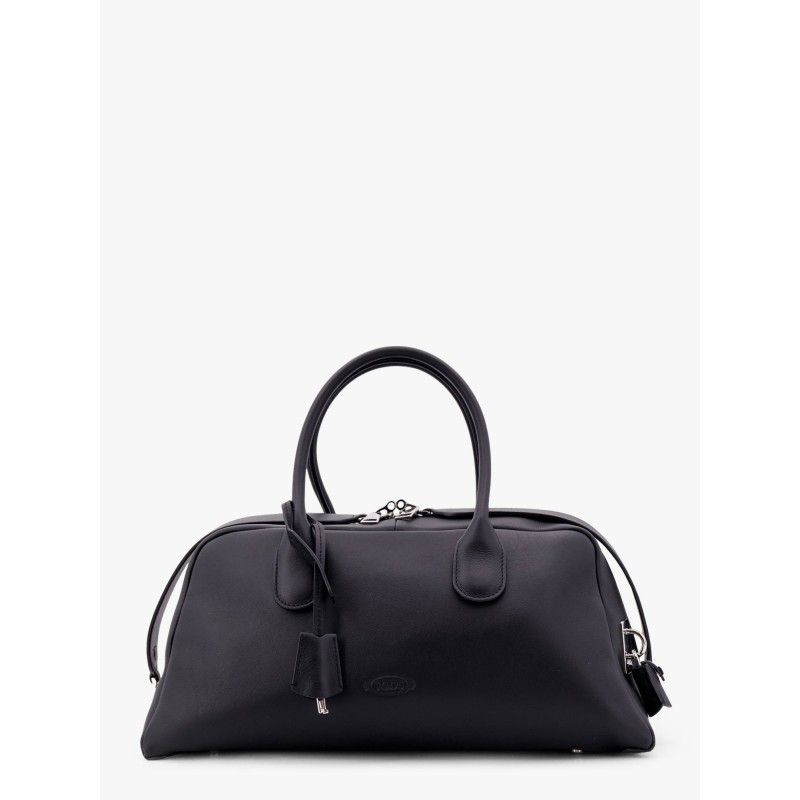 Leather handbag with engraved logo