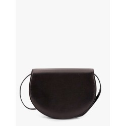 Leather shoulder bag with engraved logo