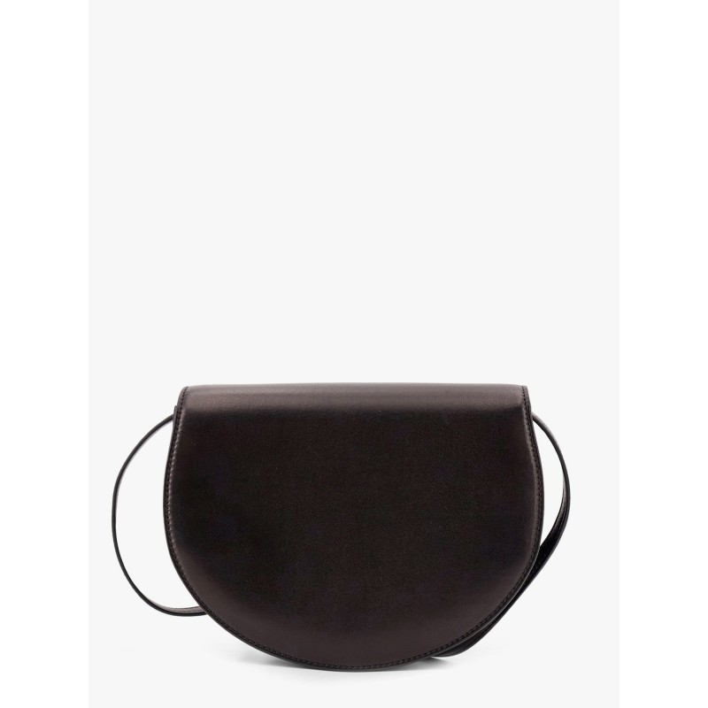 Leather shoulder bag with engraved logo