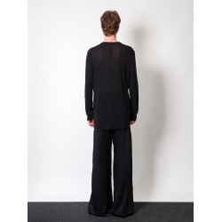 Sustainable viscose and silk t-shirt with logoed ribbon