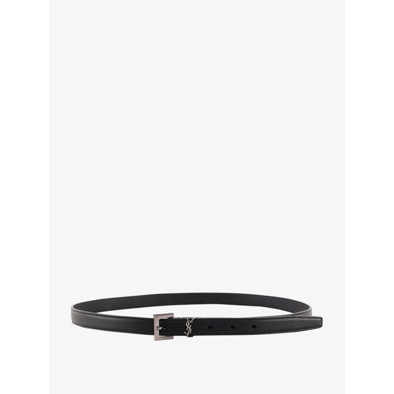 Leather belt with metal monogram