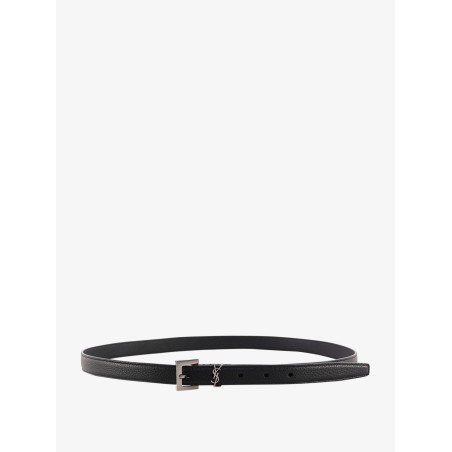 Leather belt with metal monogram