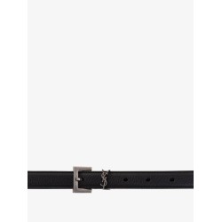 Leather belt with metal monogram