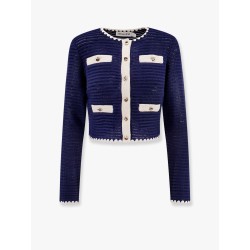 Crochet knitted cardigan with contrasting profiles