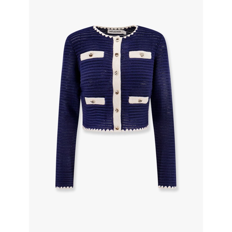 Crochet knitted cardigan with contrasting profiles