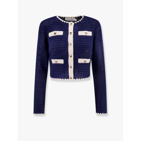 Crochet knitted cardigan with contrasting profiles