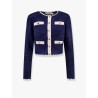 Crochet knitted cardigan with contrasting profiles
