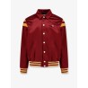 Satin bomber with enamelled snap buttons, striped ribbed inserts and triomphe embroidery