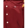 Satin bomber with enamelled snap buttons, striped ribbed inserts and triomphe embroidery