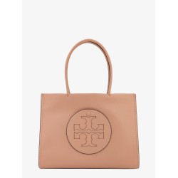 Leather handbag with embossed logo on the front
