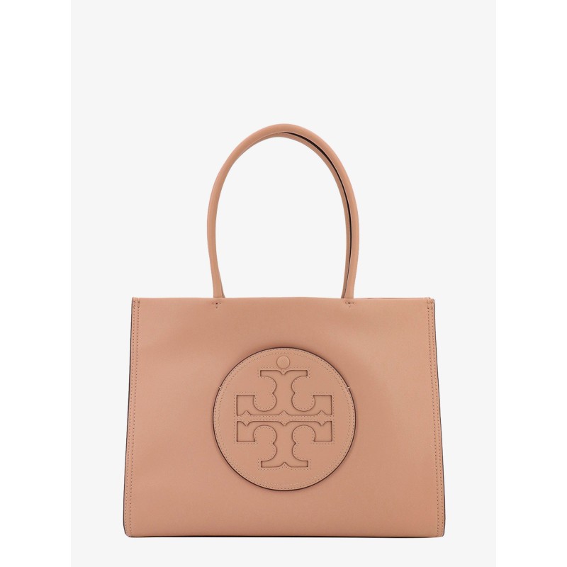 Leather handbag with embossed logo on the front