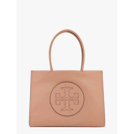 Leather handbag with embossed logo on the front