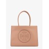 Leather handbag with embossed logo on the front