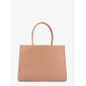 Leather handbag with embossed logo on the front