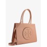 Leather handbag with embossed logo on the front