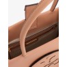 Leather handbag with embossed logo on the front