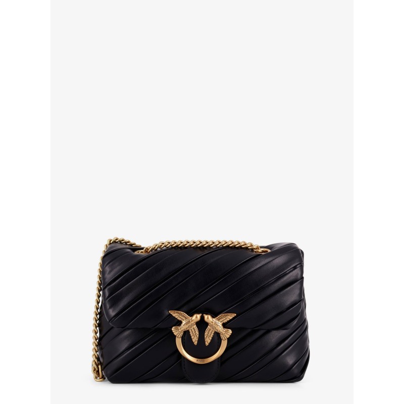 Plissé leather shoulder bag with love birds buckle