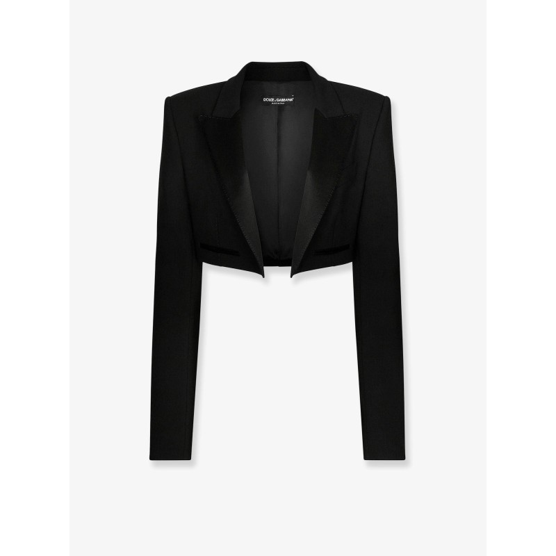 Virgin wool blazer with satin profiles