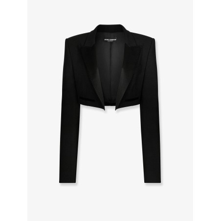 Virgin wool blazer with satin profiles