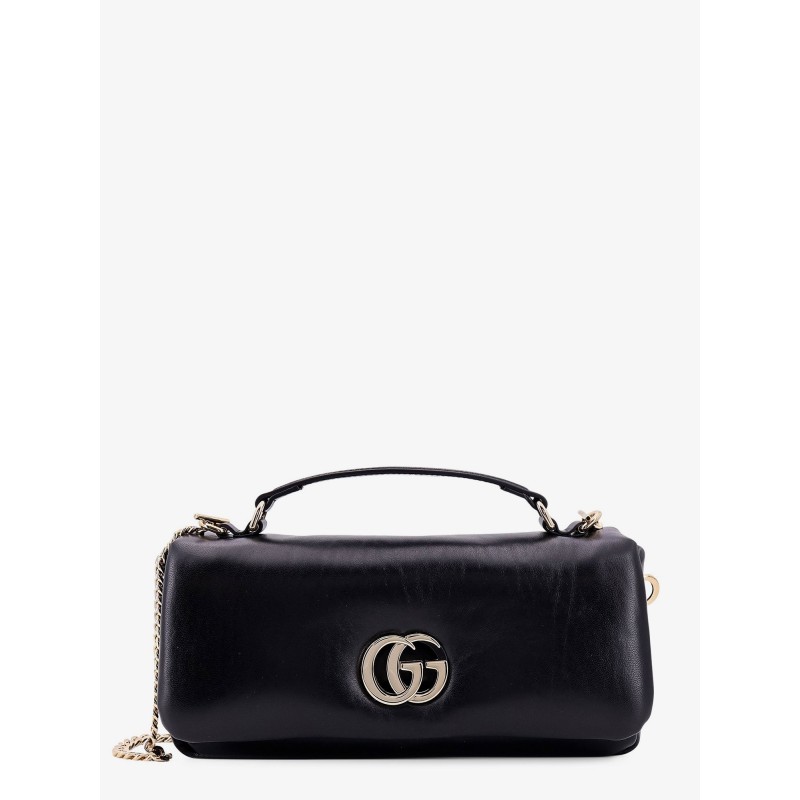 Gg milano leather handbag with frontal gg logo