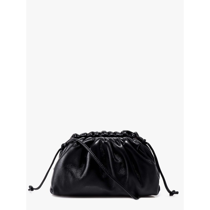 Gathered top mini pouch  with leather shoulder strap