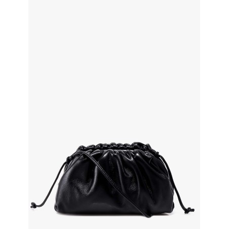 Gathered top mini pouch  with leather shoulder strap