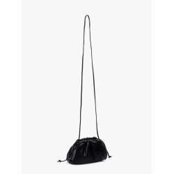 Gathered top mini pouch  with leather shoulder strap