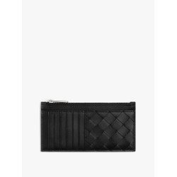 Leather wallet with intrecciato motif