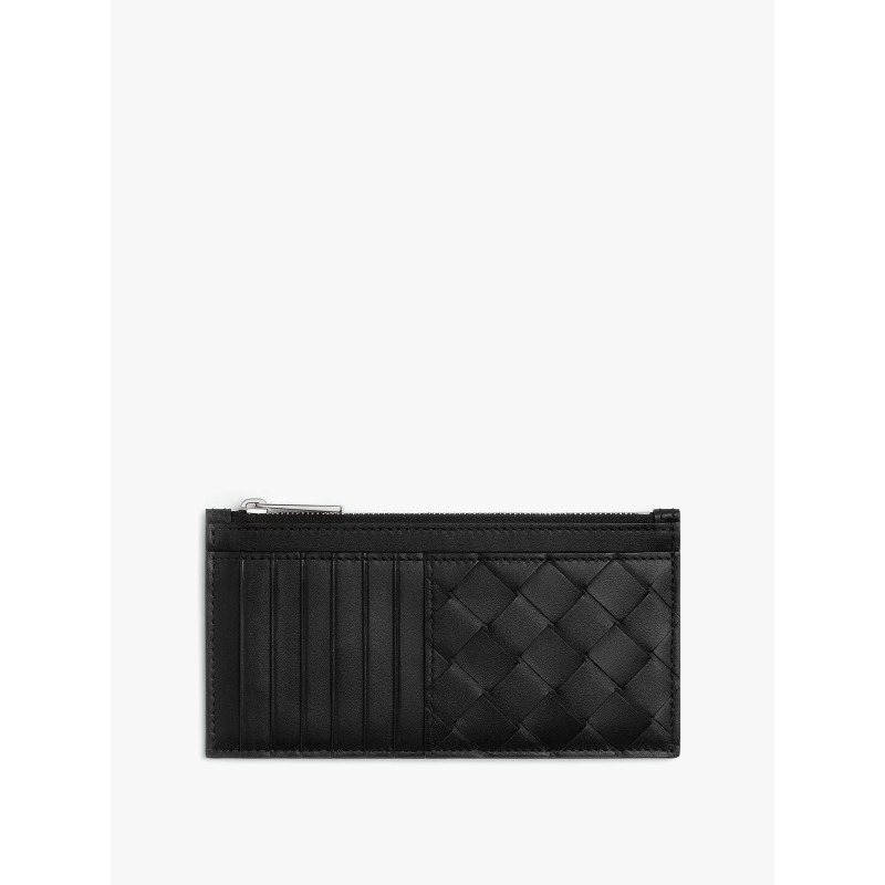 Leather wallet with intrecciato motif