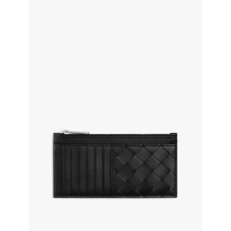Leather wallet with intrecciato motif