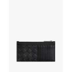 Leather wallet with intrecciato motif