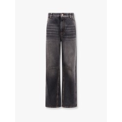 Black denim trouser with leather logo tag