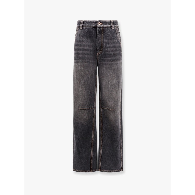 Black denim trouser with leather logo tag
