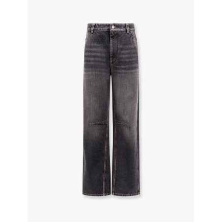 Black denim trouser with leather logo tag
