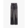 Black denim trouser with leather logo tag
