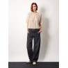 Black denim trouser with leather logo tag