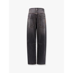 Black denim trouser with leather logo tag