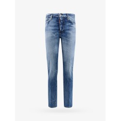 Denim jeans with suede logo patch