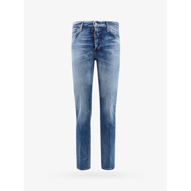 Denim jeans with suede logo patch