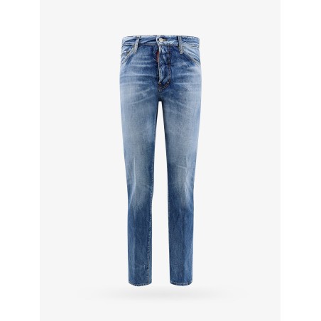 Denim jeans with suede logo patch