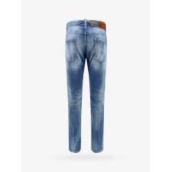 Denim jeans with suede logo patch