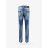 Denim jeans with suede logo patch