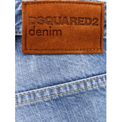 Denim jeans with suede logo patch