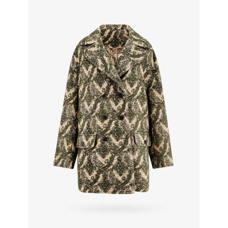 Double-breasted coat with multicolor motif