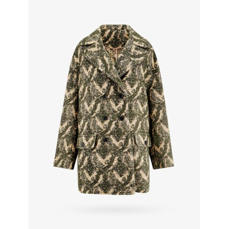 Double-breasted coat with multicolor motif