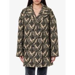 Double-breasted coat with multicolor motif
