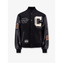 Wool blend jacket with alternative material to leather sleeves