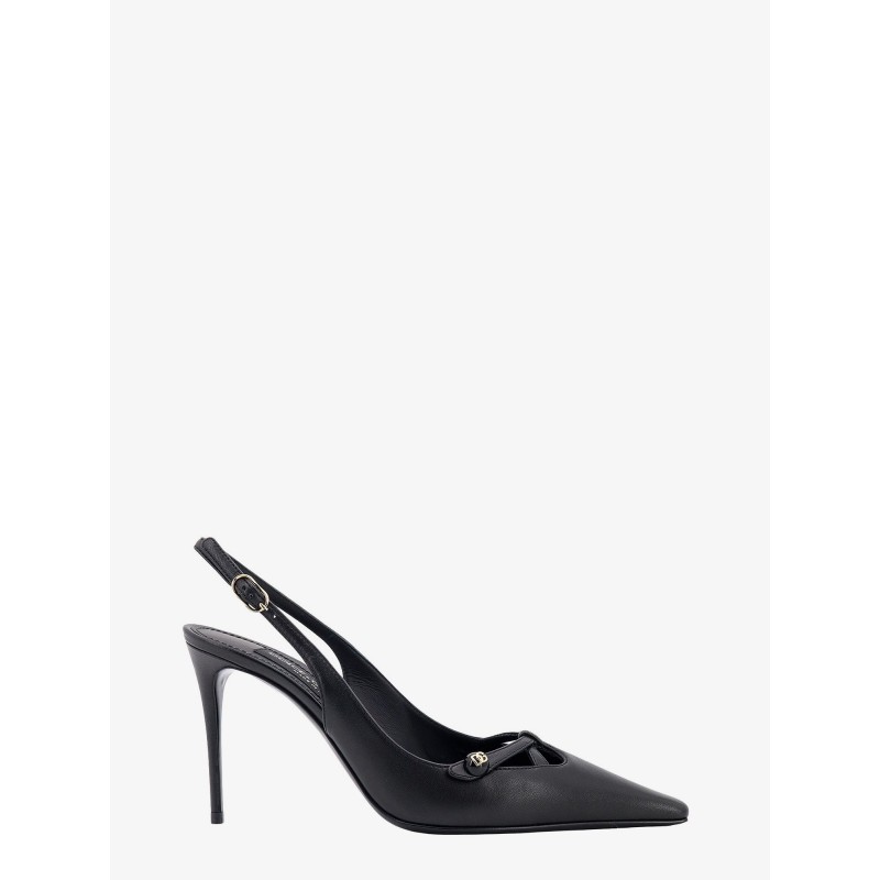 Leather slingback with metal monogram