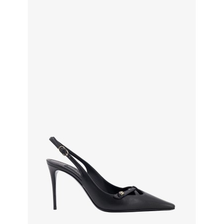 Leather slingback with metal monogram