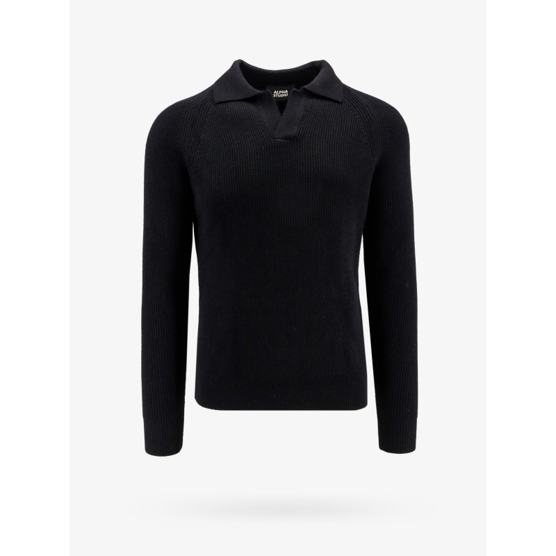 Ribbed extrafine merino wool polo shirt